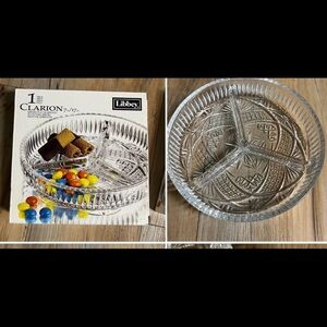 7” Clarion-Clear Glass - Divided Serving Platter - Candy Dish